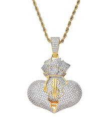 hip hop argent sac diamants pendentif colliers pour hommes femmes luxe designer dollar pendentifs 18 carats plaqué or cuivre zircons collier7216090