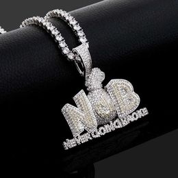 Hiphop Money Bag Hanger Never Going Broke Iced Out Letters Ketting Micro Pave Cubic CZ Sieraden X0707