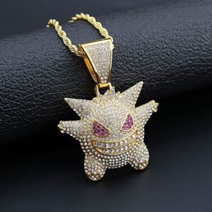 Hip Hop Monster Elf combinatie ketting voor mannen vrouwen 18K echt goud verzilverd Zirkonia ketting kristal cartoon spook huisdier ketting Halloween sieraden cadeau