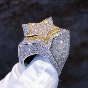 Joyería de mossanita de Hip Hop, Plata de Ley 925 con forma de estrella 3d helada, anillo de moissanita Vvs de oro de 14k y 18k para hombres