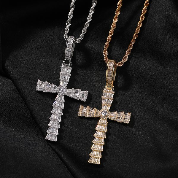 Hip Hop Multicapa Collar colgante Cross Full 5a Circón Cool Men 18K Real Gold Related Relation Jewelry