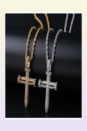 hiphop nagel kruis diamanten hanger kettingen voor mannen luxe kristallen hangers koperen zirkonen 18k goud geplatineerd liefhebbers ketting5324032