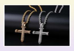 Hip Hop Nail Cross Diamonds Pendants Colliers For Men Luxury Crystal Pendants Copper Zircons 18K Gold Platinum plaqué LOVERS 4173288