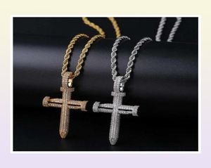 Hip Hop Nail Cross Diamonds Collares colgantes para hombres Pendientes de cristal de lujo COLICIONES DE COBRANO DE LA CADENA DE LOS AMANDES DEL PLATINO DE LOS PLATINOS DE LA CADENA SOBRADAS