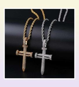 Hip Hop Nail Cross Diamonds Pendants Colliers For Men Luxury Crystal Pendants Copper Zircons 18K Gold Platinum plaqués Amours 4239517