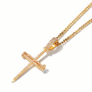 Hip Hop Nail Cross hangere ketting bling religieuze sieraden vol kubieke zirkonia 18k echt goud verguld