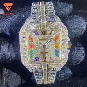 Hiphop natuurlijke handgemaakte diamanten horloge meerkleurige wijzerplaat Iced Out Moissanite heren luxe fijne sieraden