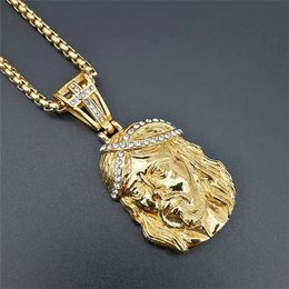 Collier hip hop 14k Gold Iced Out Chains Cross Jesus Head Pendant Collier pour hommes / femmes Cadeaux
