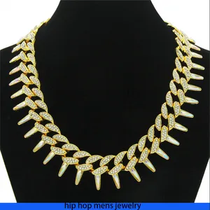 Hiphop ketting voor heren goudketting ijskoud Cubaanse ketens heren barbed kleurrijke diamant cubaanse ketting trendy persoonlijkheid punk korte kraag ketting nekcheten