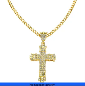 collar de hip hop para hombre cadena de oro helado cadenas cubanas Collar con colgante de cruz de diamante brillante para hombres y mujeres
