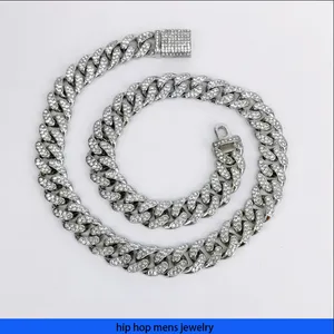 Collier hip hop pour hommes chaîne en or glacé chaînes cubaines bracelet en diamant 12mm circulaire flip chaîne cubaine collier épais pour hommes et femmes