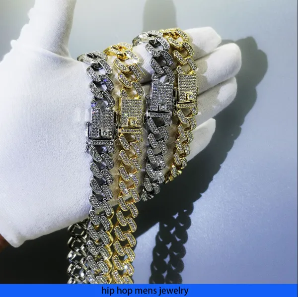 Collier Hip Hop pour hommes Chain d'or Iced Out Cuban Chains Diamond Bracelet 15 mm Perfect Diamond mâle et femelle Hiphop