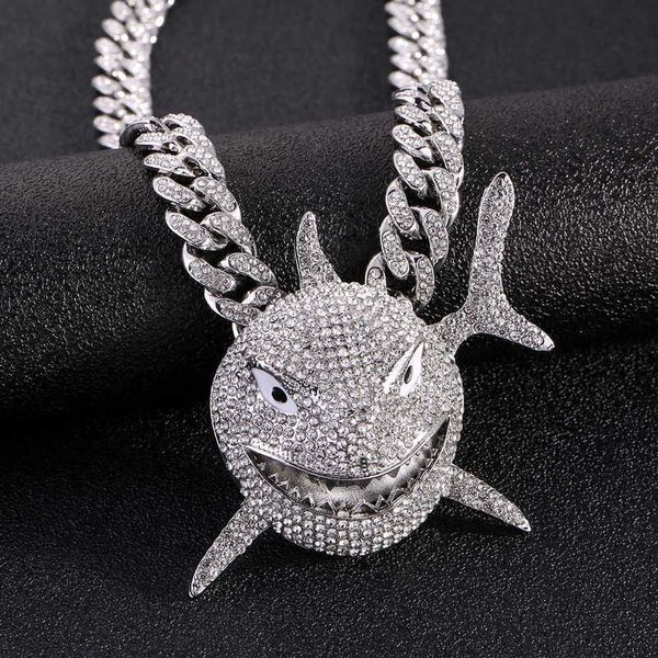 Collar de Hip Hop Hombres Colgante de tiburón 6ix9inecon cristal helado Miami Cadena cubana Joyería X0707