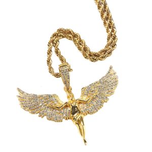 Collier hip-hop collier de tennis chaîne pendentif colliers bijoux style neutre or ailes parsemées hommes et femmes collier hip-hop rap