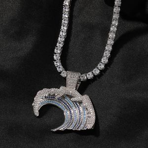 Collier Hip Hop avec diamants, pendentif à breloque tendance vague d'océan, bijoux pendentif polyvalents pour hommes