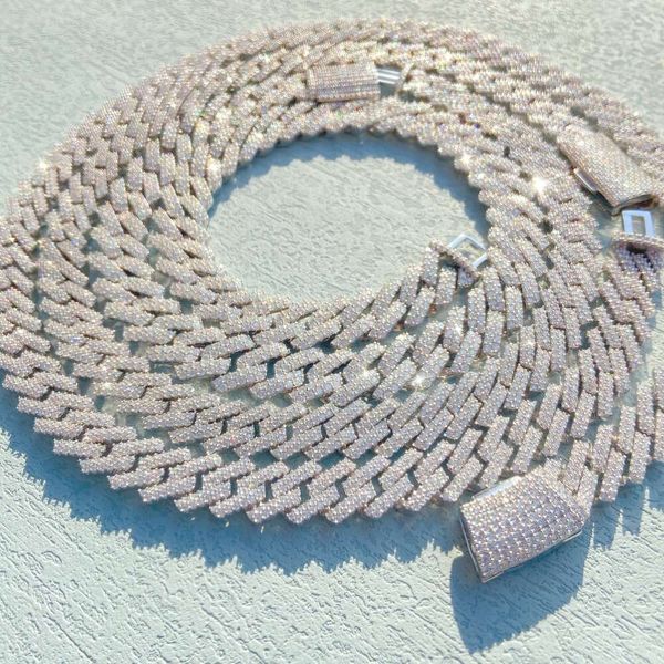 Colliers de hip hop Chaînes de collier de bijoux de créateur pendentif pour hommes 10-14 mm Bracelet Moisanite Men Silver Cuban Link chaîne Pass Diamond Tester Moissanite