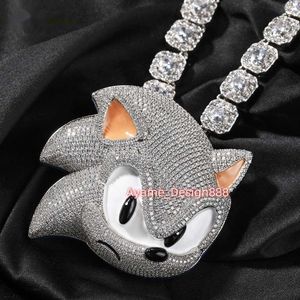 Hiphop nieuwe aankomst vol vvs moissaniet diamant cartoon ontwerp sonic kop mosaniet ketting unisex iced out hanger ketting kettingen pass diamant tester