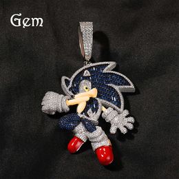 Hip Hop nouveau personnage de dessin animé classique hérisson sonique ensemble de cuivre Zircon tendance pendentif bijoux accessoires