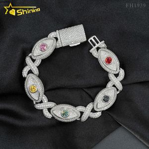 Hip Hop Nouveau Design 925 Silver 15 mm Eye Evil Color Diamond Cuban Link Chain Iced Out Moissanite Cuban Bracelet