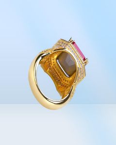 Hip Hop Nieuw ontwerp Square Cut Ruby Ring Real Gold Compated Sieraden voor vrouwen Fashion Engagement Wedding Ring19198759621088