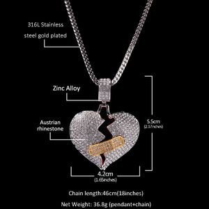 Hip Hop Nieuwe Volledige Diamond Band Hulp Gebroken Hart Hanger Gebroken Hart Legering Ketting Ok Tension Love Hanger