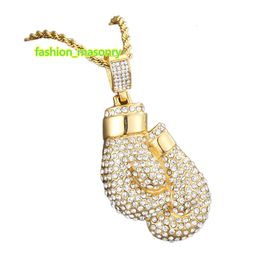 Hip hop nouveau collier plein de diamants gants pendentif de boxe avec chaînes de corde bijoux