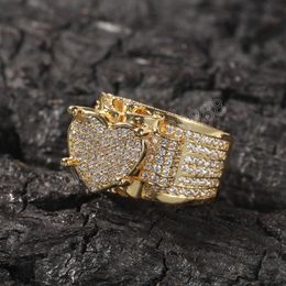 Hip Hop nuevos hombres gran amor hombres anillo famoso helado Micro Pave CZ anillos joyería Punk