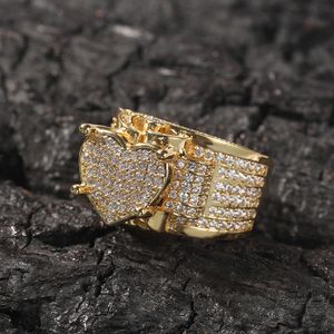 Hip Hop New Men's Big Love Men Ring Célèbre Marque Iced Out Micro Pave CZ Anneaux Punk Rap Bijoux