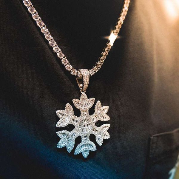Hip hop nouveau collier pendentif flocon de neige micro zircon or véritable galvanoplastie simple couple bijoux