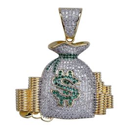 Hip Hop New Style Money Bag Collana con pendente Iced Out Micro Pave CZ Stone Catena con ciondolo placcato oro argento per uomo Donna298Y