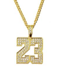 Hip Hop Number 23 Diamants Pendants Colliers pour hommes Golden Silver Alloy Rimestone Luxury Collier Cuban Link chaîne Fashion Jewel7482070