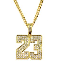 Hip Hop Number 23 Diamanten Hangdoek kettingen voor mannen Golden Silver Alloy Rhinestone Luxe ketting Cuban Link Chain Fashion Jewel8525333333