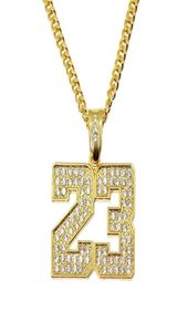 Hip Hop Number 23 Diamants Pendants Colliers pour hommes en alliage en alliage en alliage argent doré