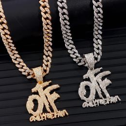 Hiphop alleen de familie OTF Crystal Letter Hanger Kettingen voor vrouwen Men Miami Iced Out Cubaanse ketting Ketting Punk Jewelry cadeau 240508