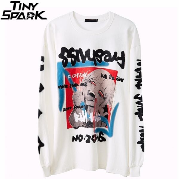 Hip Hop Oversize T-shirt Long Menc Men Streetwear Haruku T-shirt Japony Bloody Anime Girl Killer Japan Tshirt Cotton 201202