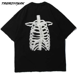 Camiseta de gran tamaño de Hip Hop Harajuku para hombre, camiseta gótica con estampado de esqueleto, camiseta informal de algodón de manga corta de verano, camisetas de calle 210601