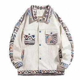 Hip Hop surdimensionné Varsity vestes hommes Harajuku bohème motif Unique imprimé Patchwork multi-poches revers manteaux décontractés unisexe m179 #