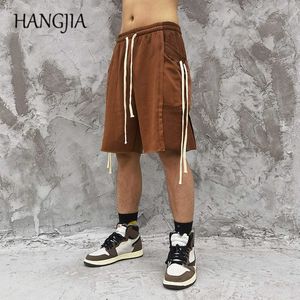 Hiphop Patchwork Trekkoord Knie-Lenth Summer Streetwear Mode Mannen Vrouwen Casual Shorts Side Big Pocket Sweat Short C0607