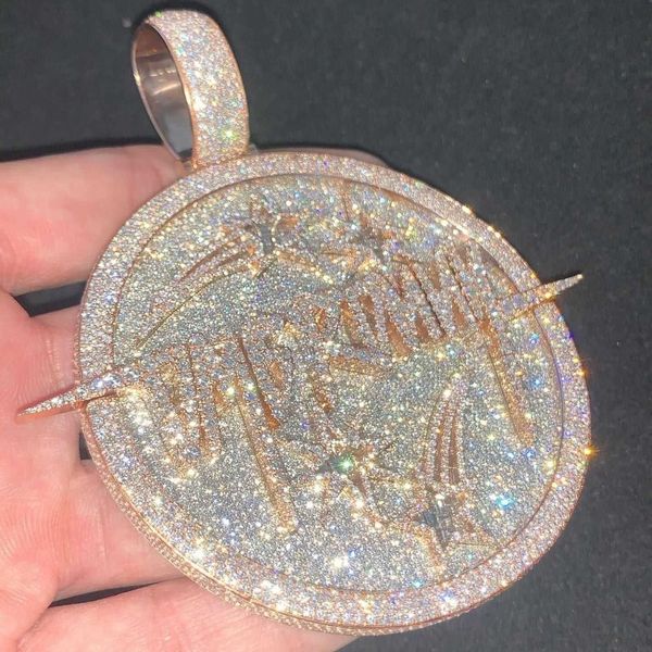 Pendentif Hip Hop Bling glacé Moissanite en argent Sterling, breloque en diamant, collier personnalisé 262u