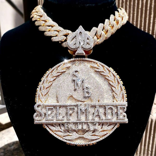Hip Hop Pendant Bling Luxury Iced Out Moisanite Bijoux Sterling Silver Diamond Charm Collier personnalisé
