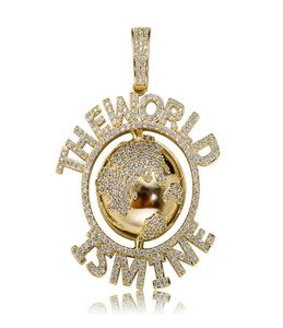 Collier de pendentif hip hop pour hommes femmes le monde est à mien Cumbic Zirconia Letters 18K Gold plaqué Copper Earth Fashion Jewe8846183