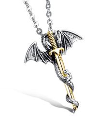 Hip Hop Pendentif Colliers Super Cool Mal DragonSword Titane Acier Personnalité Unique Designer Bijoux Hommes Antique Or Couleur N2875709