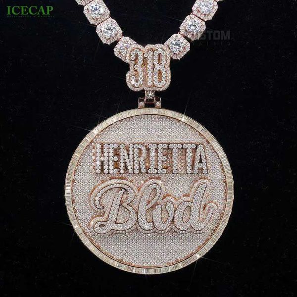 Pendentif Hip Hop coupe ronde Moissanite, lettre personnalisée en or Rose, diamant glacé, bijoux fins