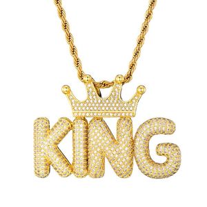 Colgantes de Hip Hop con corona helada, letras de burbuja, nombre personalizado, cadena de circón cúbico, colgantes, collares para hombres, joyería 269o