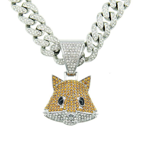 Colgante de zorro tridimensional con diamantes para hombre, tendencia de personalidad de Hip Hop, collar cubano de moda