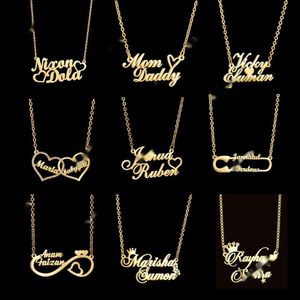 Hiphop gepersonaliseerde aangepaste 2 namen ketting roestvrijstalen charme sieraden cadeau