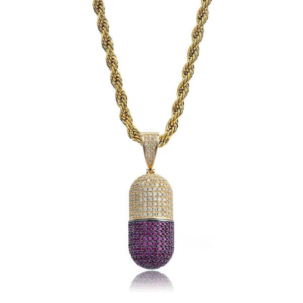 Collier de pilules Hip Hop, peut ouvrir des Capsules, pendentif en cuivre, Zircon cubique, glacé, détachable, unisexe, 283v