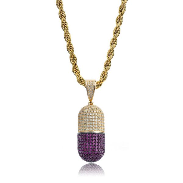 Le collier de pilule Hip Hop peut ouvrir des capsules pendentif pendentif collier en cuivre en zirc