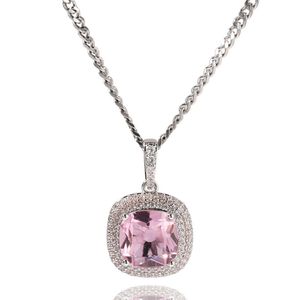 Hiphop Roze Diamond Hanger Ketting Wit Vergulde Iced Out Zircon Mens Bling Sieraden Gift