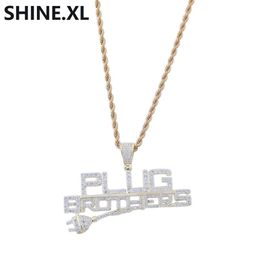 Hip Hop Plug avec pendentif lettre glacé plein Zircon 14K plaqué or pendentif collier hommes Bling Street Jewelry292A